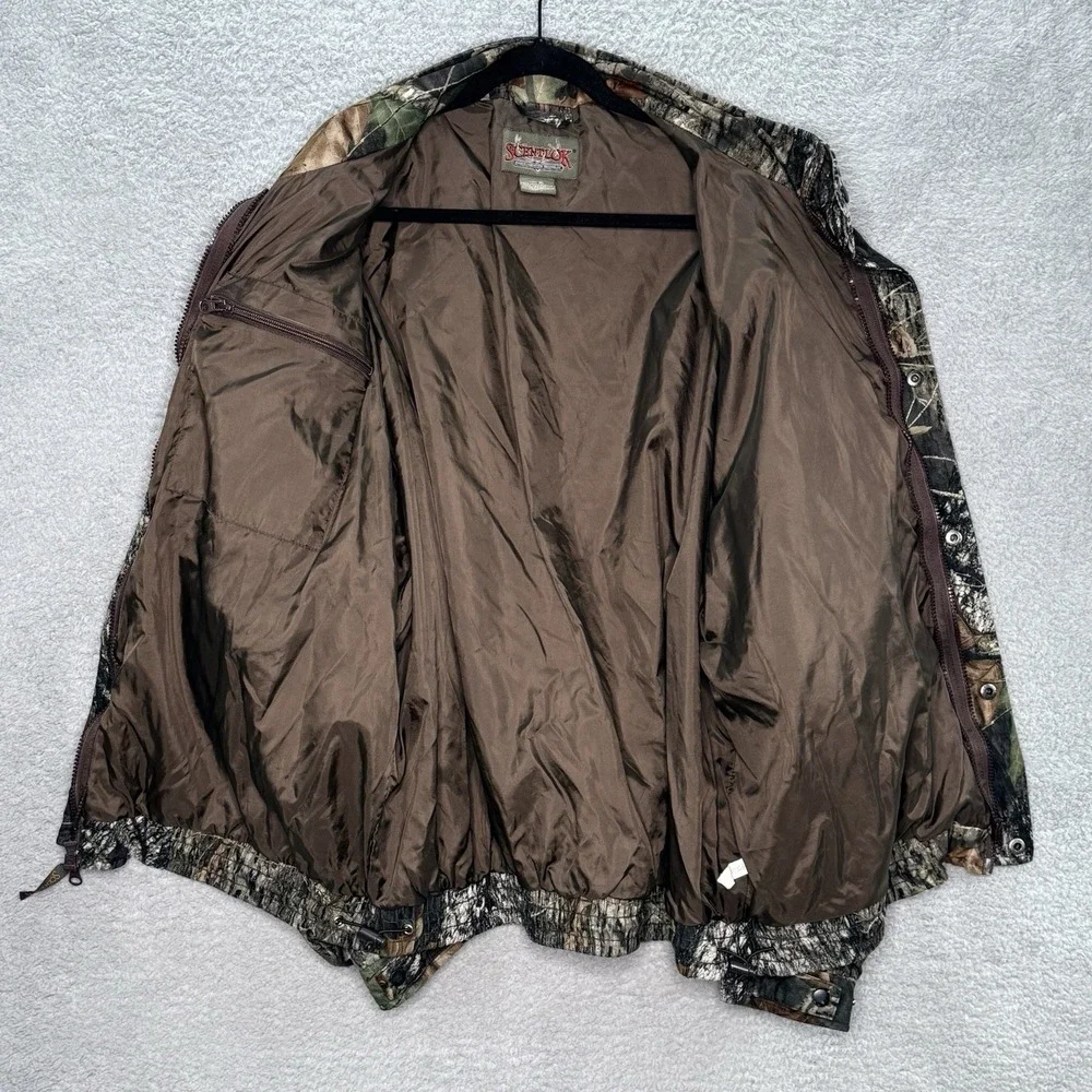 ScentLok Camo‎ Jacket Mens XL Full Zip Snap Hunting Coat Mossy Oak Pockets Lined